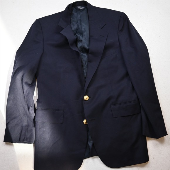 Vtg USA Polo Ralph Lauren 39R Navy Blue Gold Button Blazer Jacket Sport Coat
